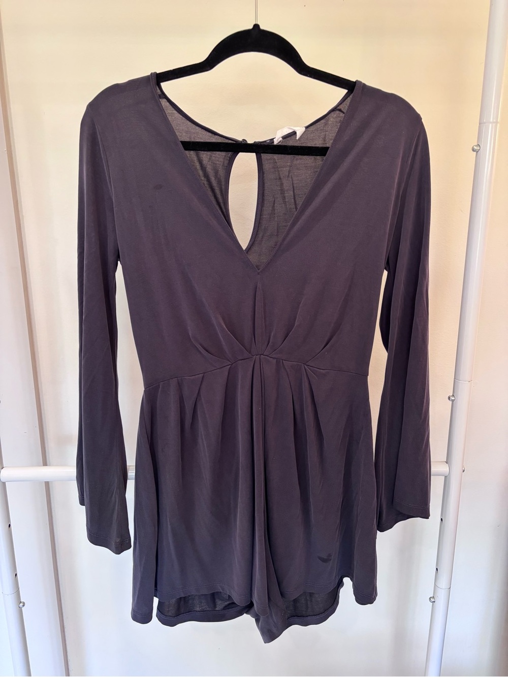 Lush Charcoal Gray V-Neck Long Sleeve Romper